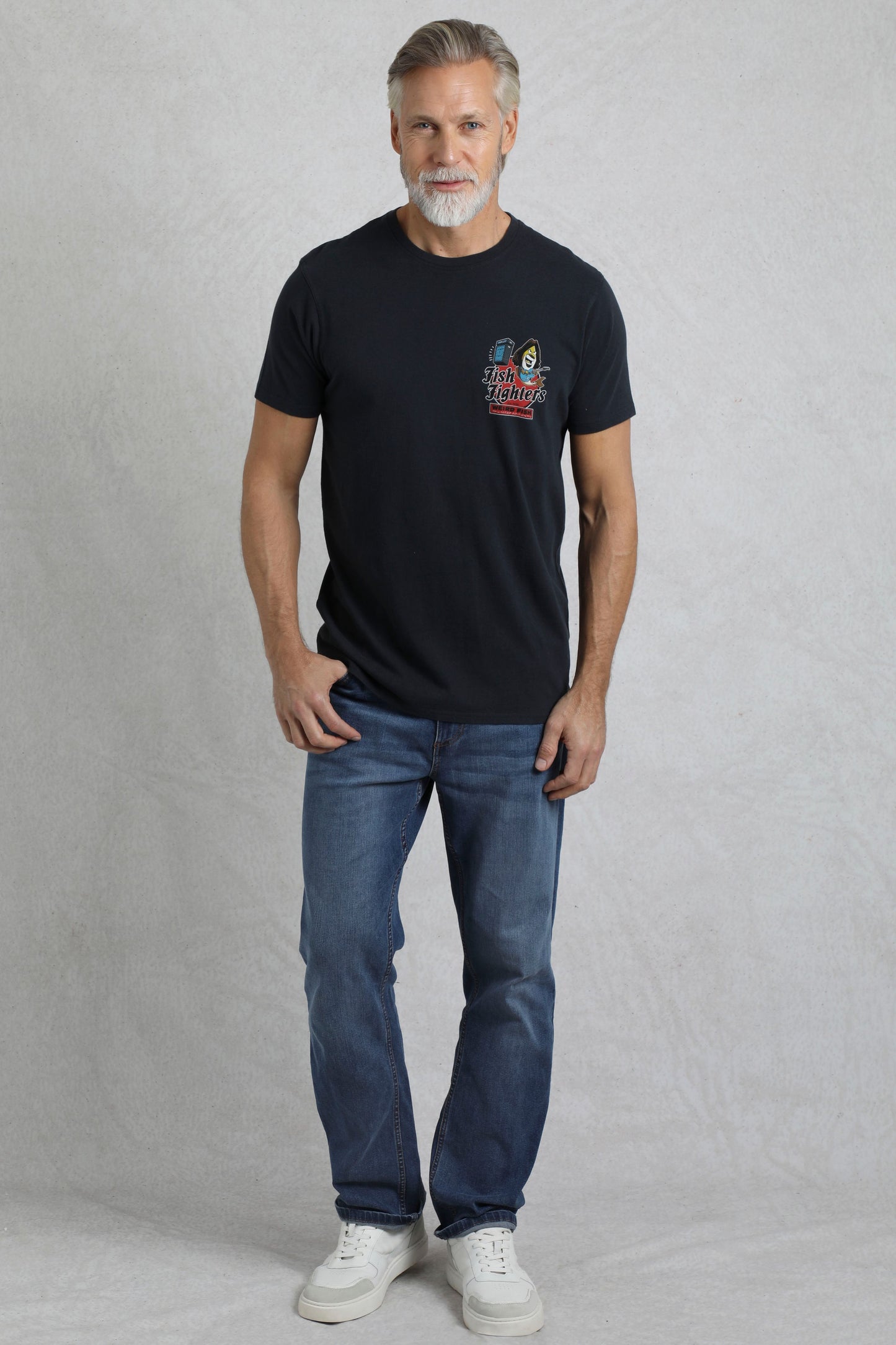 Weird Fish Fish Fighters Artist T-Shirt- Navy