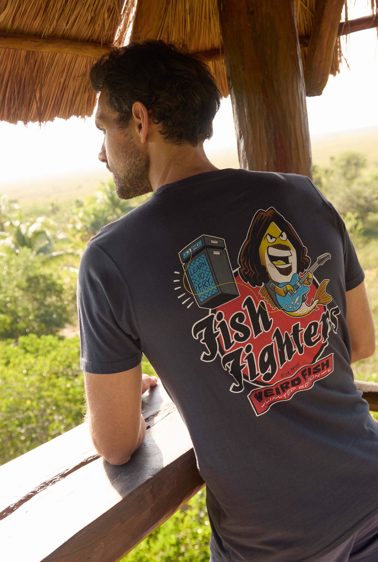 Weird Fish Fish Fighters Artist T-Shirt- Navy