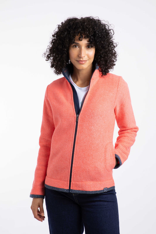 Weird Fish Ariana Full Zip Grid Fleece Hot Coral