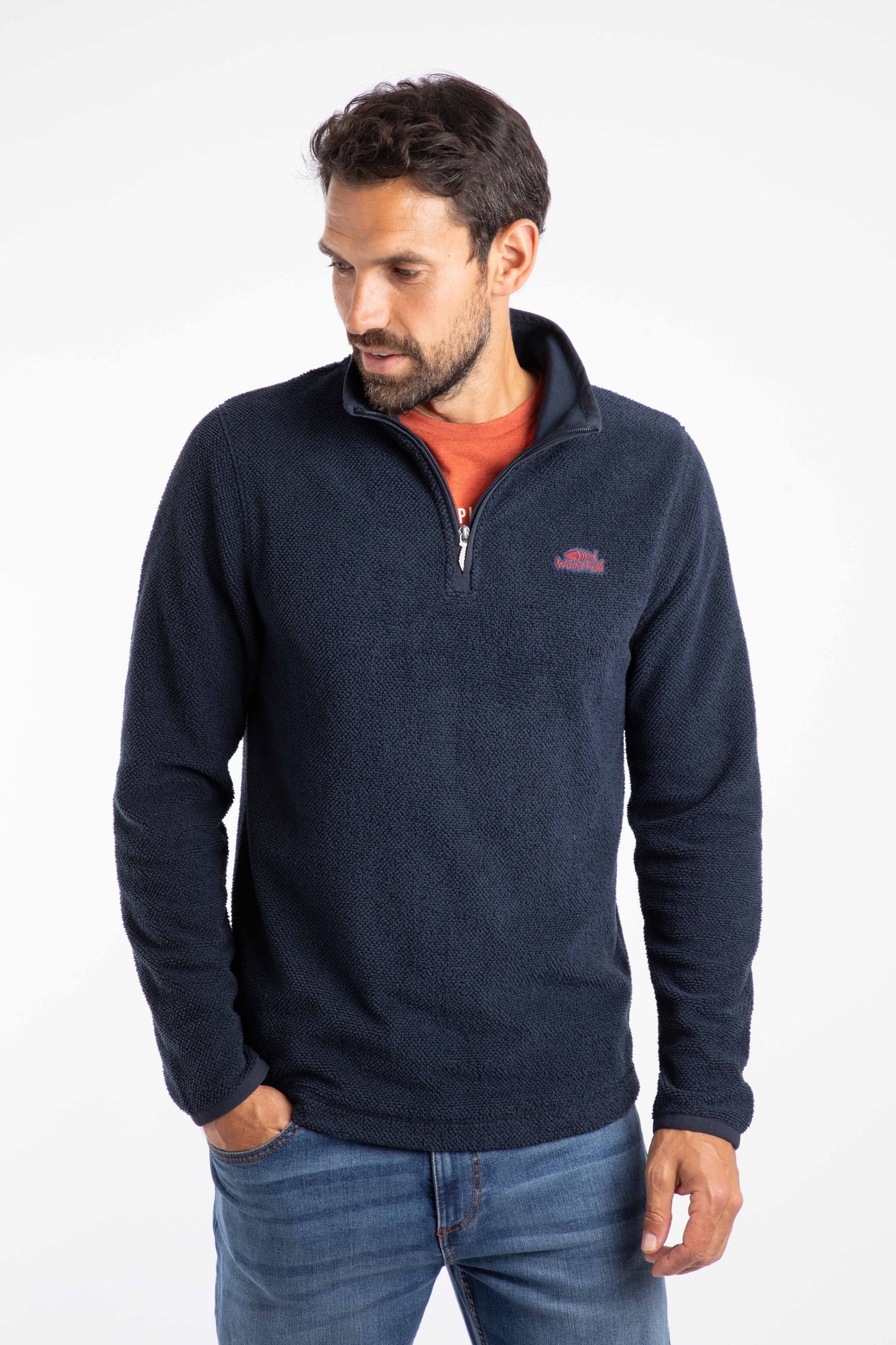 Weird Fish Errill 1/4 zip Textured Fleece Midnight