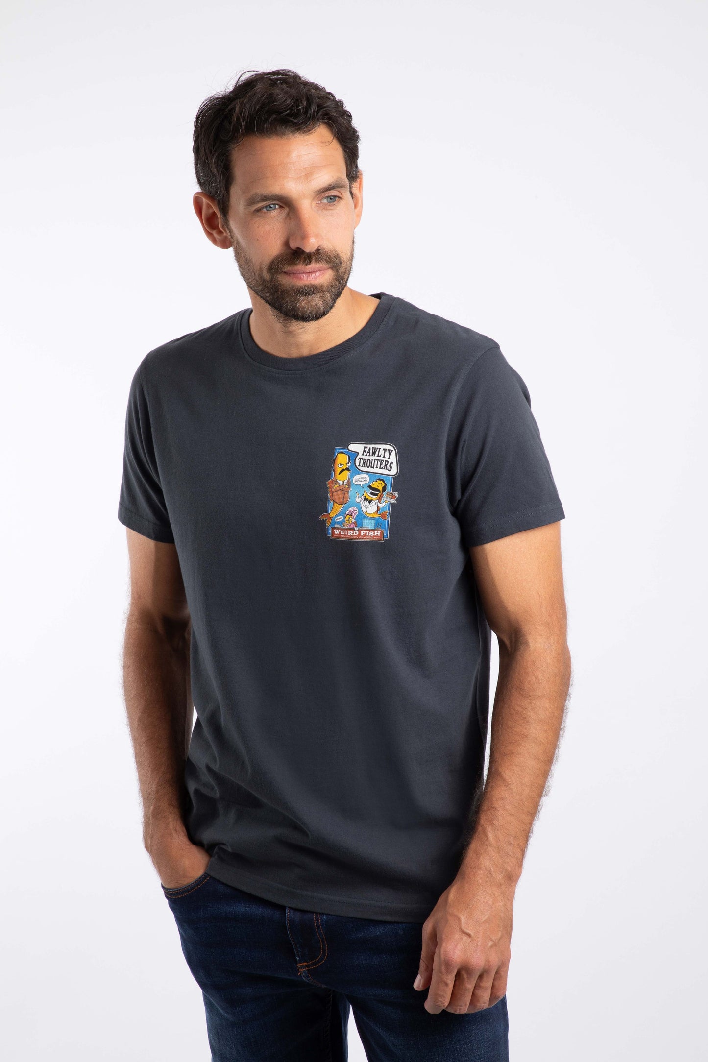 Weird Fish Fawlty Trouters Artist T-Shirt Navy