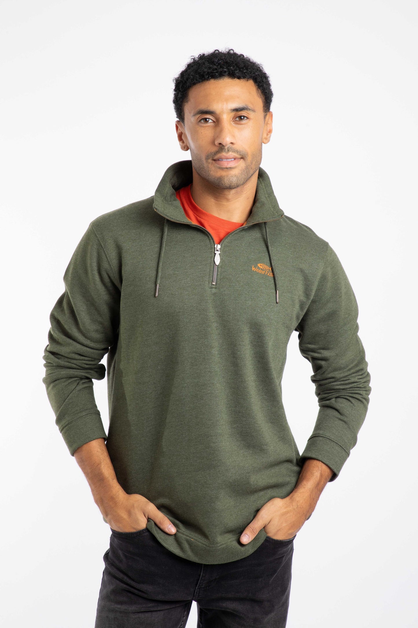 Weird Fish Brampton Branded Qtr Zip Sweat Green
