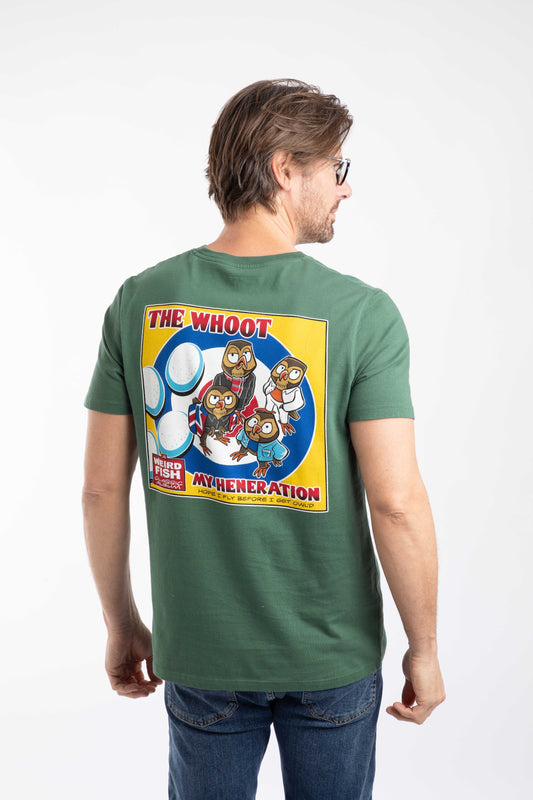 Weird Fish The Whoot Back Print Artist T-Shirt Dusky Green