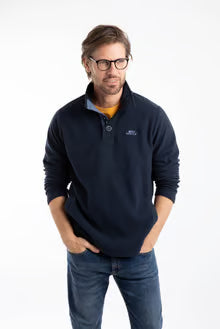 Weird Fish Roald Button Funnel Neck Microfleece Navy