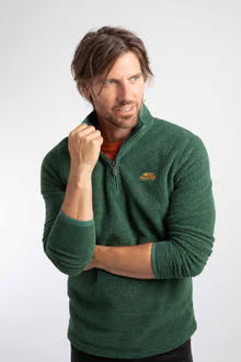 Weird Fish Errill 1/4 zip Textured Fleece Laurel Green