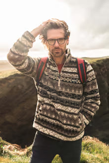 Weird Fish Nash 1/4 Zip Jacquard Borg Fleece SandStone