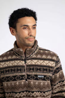 Weird Fish Nash 1/4 Zip Jacquard Borg Fleece SandStone