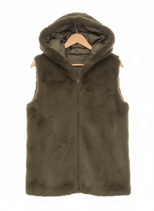 Faux Fur Gilet-Khaki