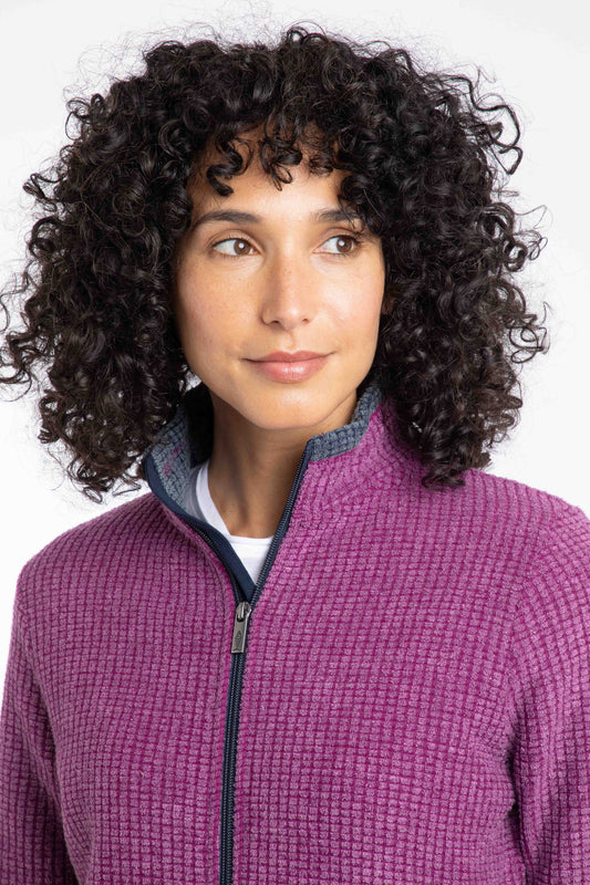 Weird Fish Ariana Full Zip Grid Fleece Purple Wine