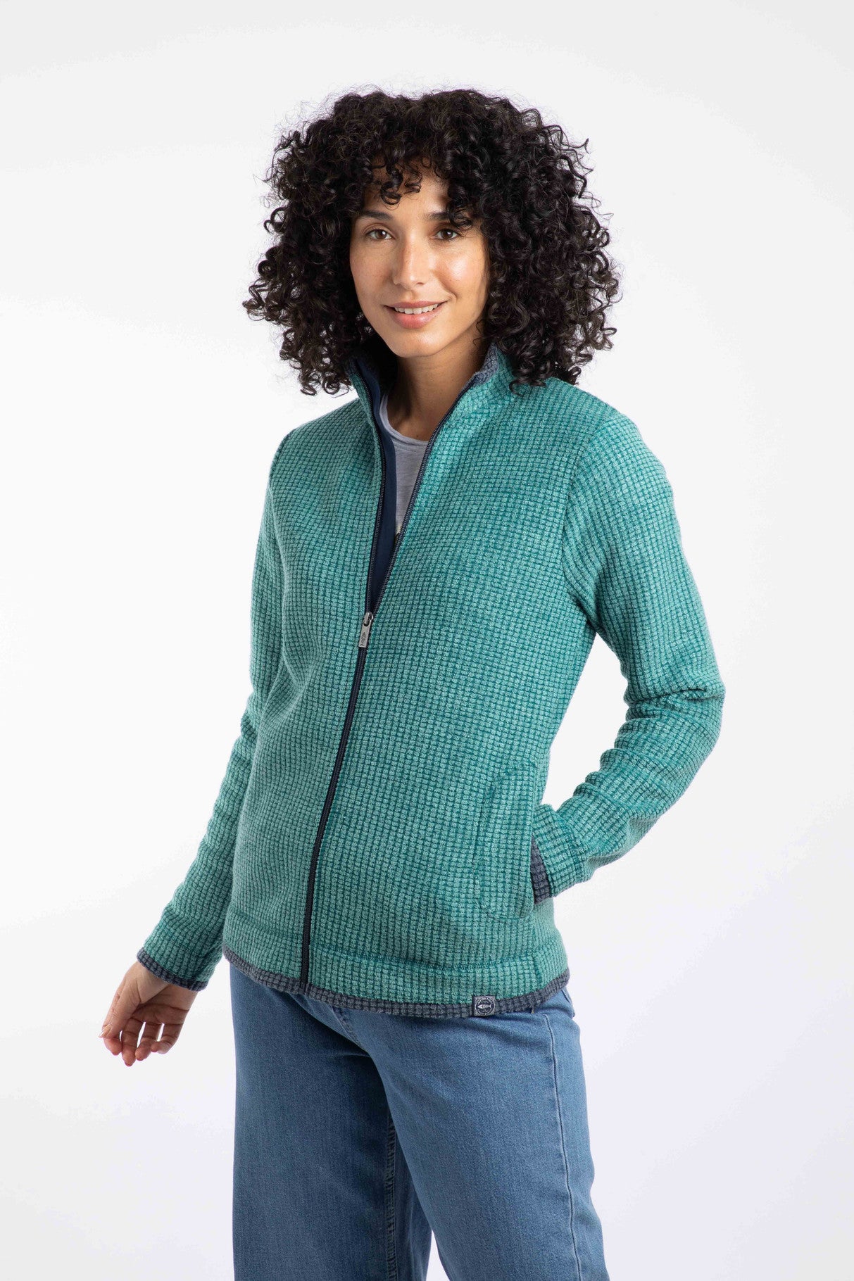 Weird Fish Ariana Full Zip Grid Fleece Leaf Green