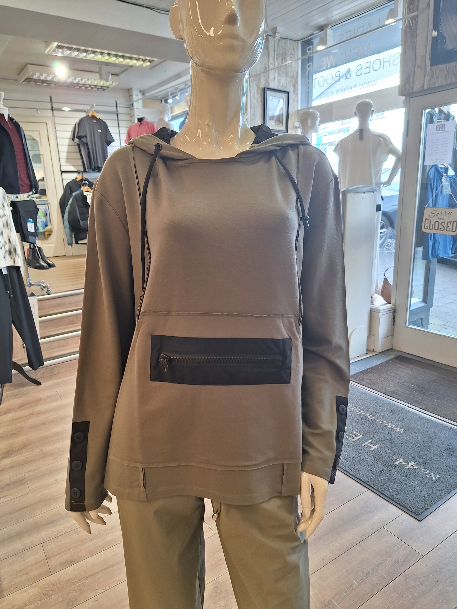 Hooded top with contrast zip and pocket detail Army