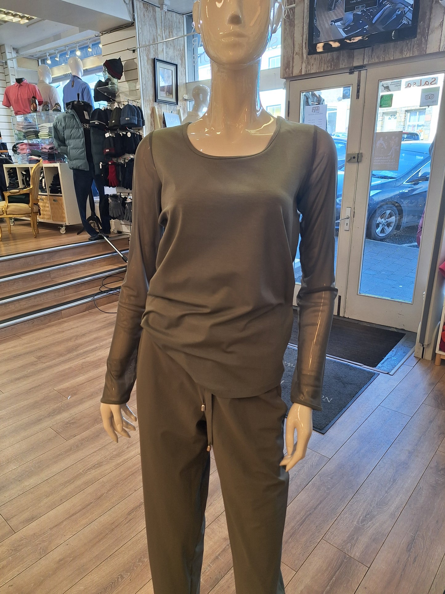 Naya Mesh Sleeve Top Army