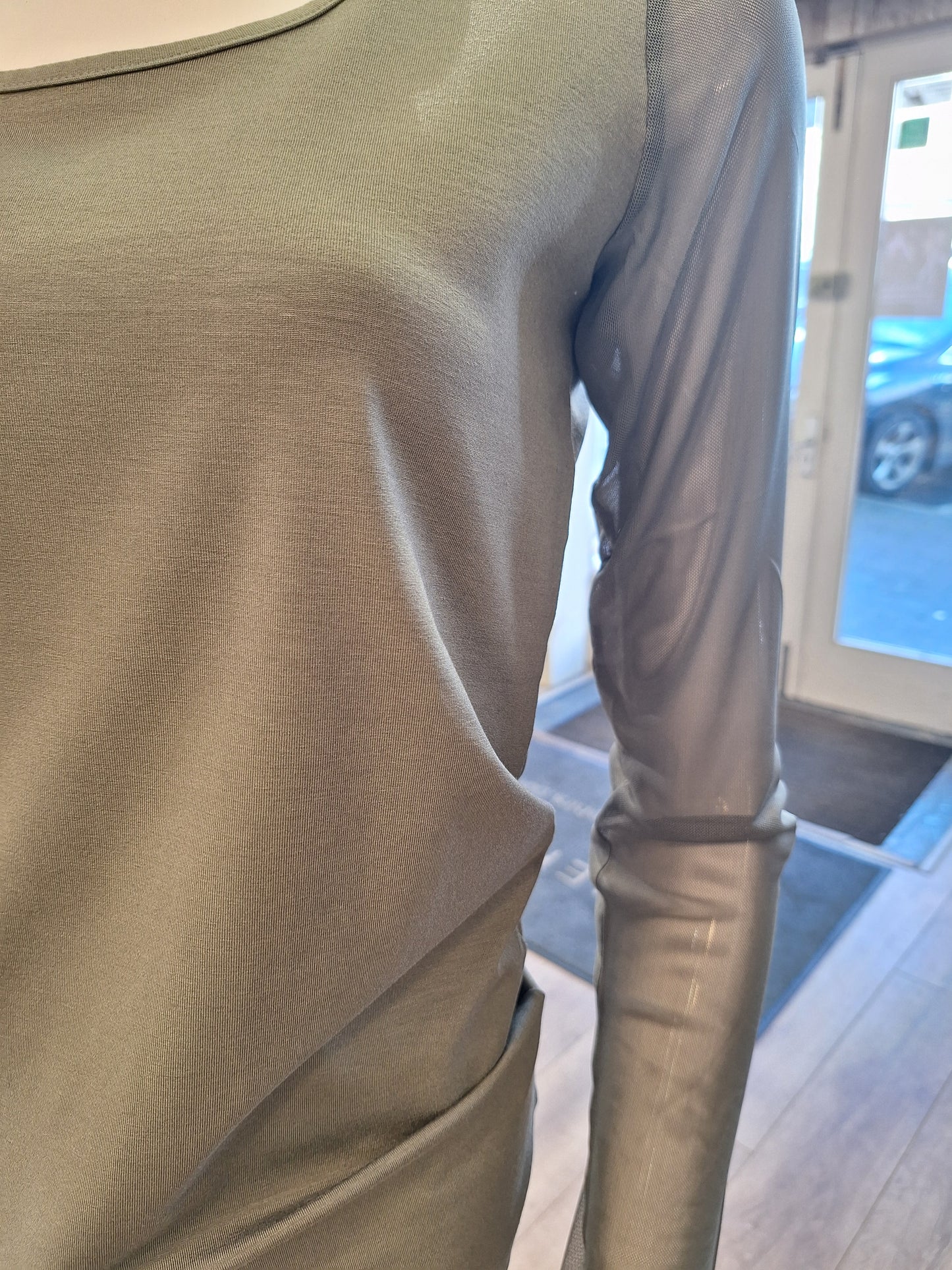 Naya Mesh Sleeve Top Army