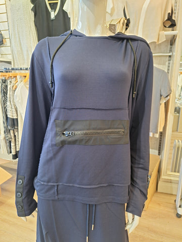 Hooded top with contrast zip and pocket detail French Blue
