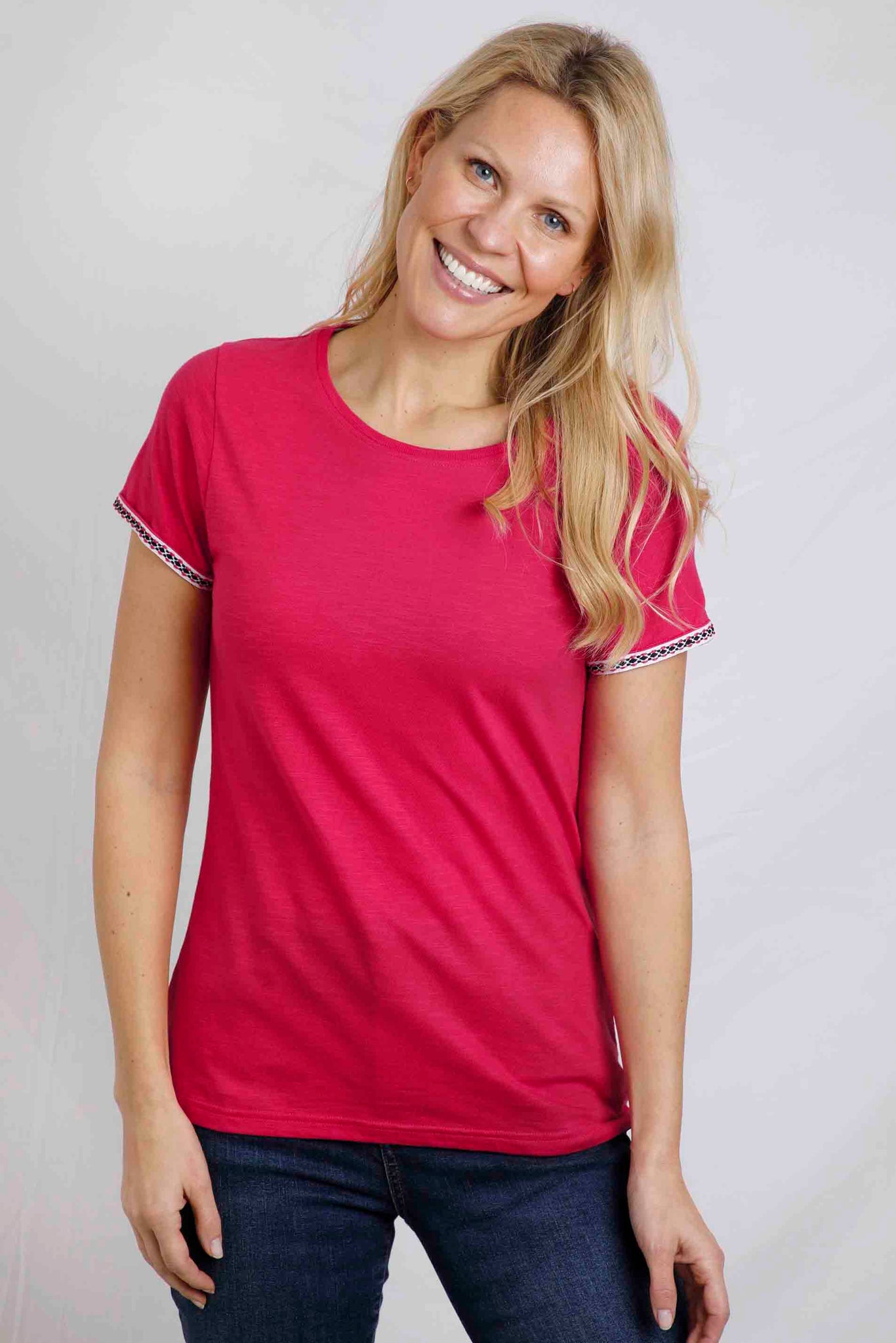 Weird Fish Teya Cotton T-Shirt- Hot Pink