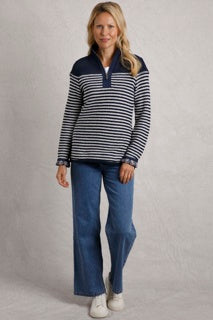 Weird Fish Juliet Eco 1/4 Zip Stripe Macaroni