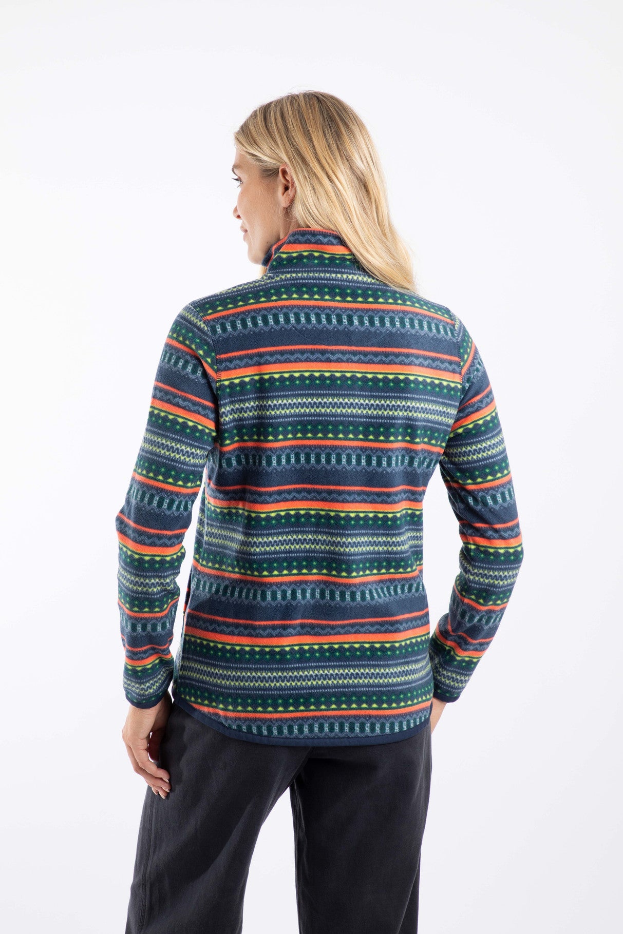 Weird Fish Reena 1/4 Zip Printed Microfleece Deep See Blue