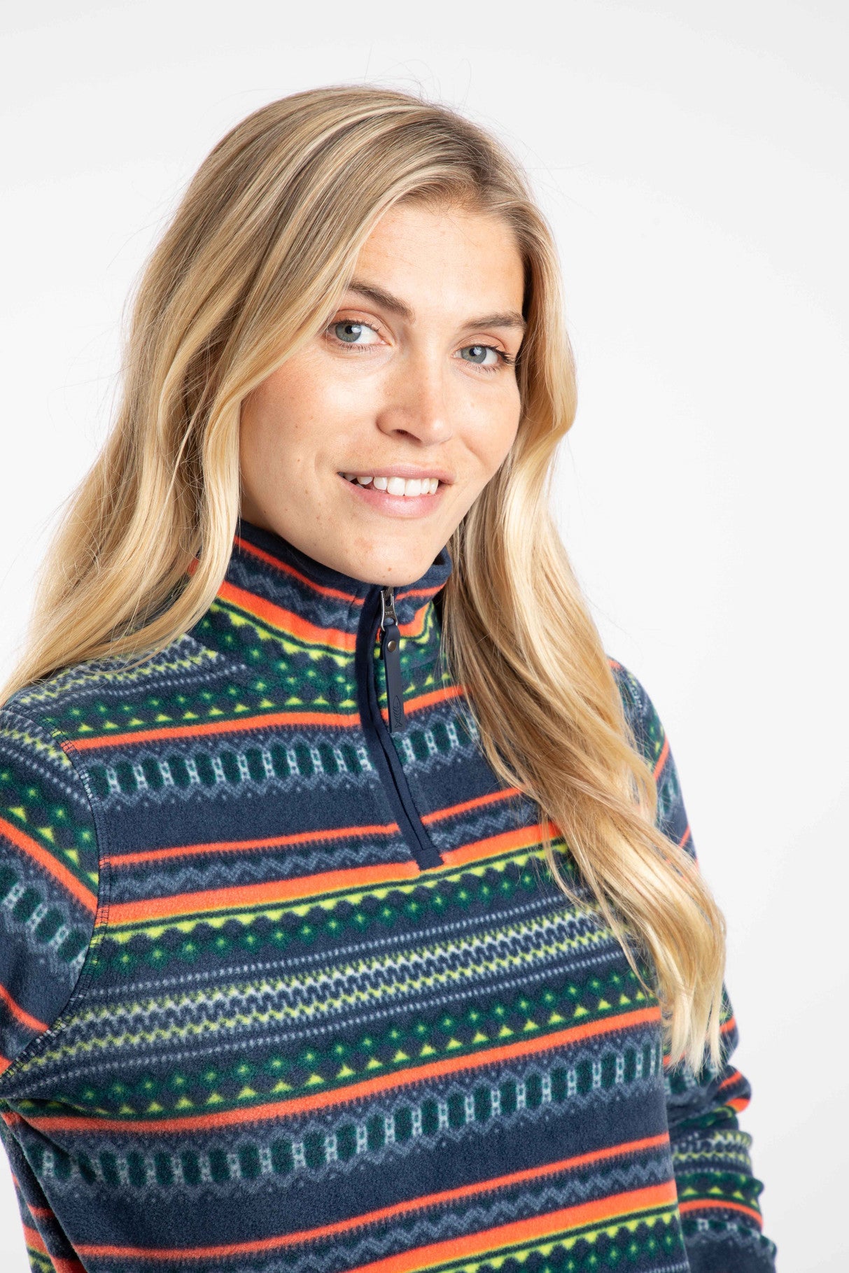 Weird Fish Reena 1/4 Zip Printed Microfleece Deep See Blue