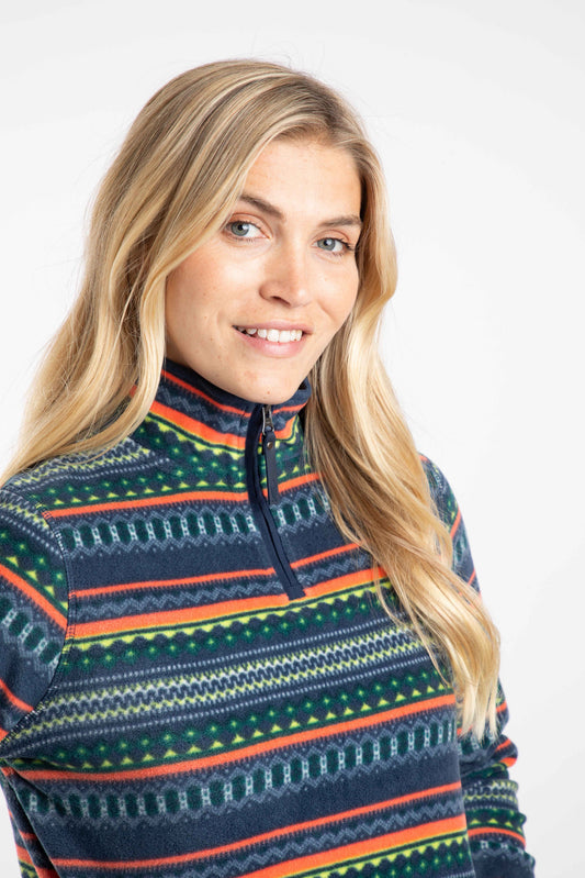 Weird Fish Reena 1/4 Zip Printed Microfleece Deep See Blue