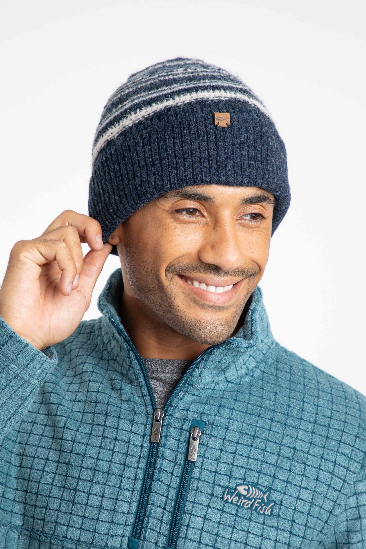 Weird Fish Rodi Fine Fair Isle Beanie Navy