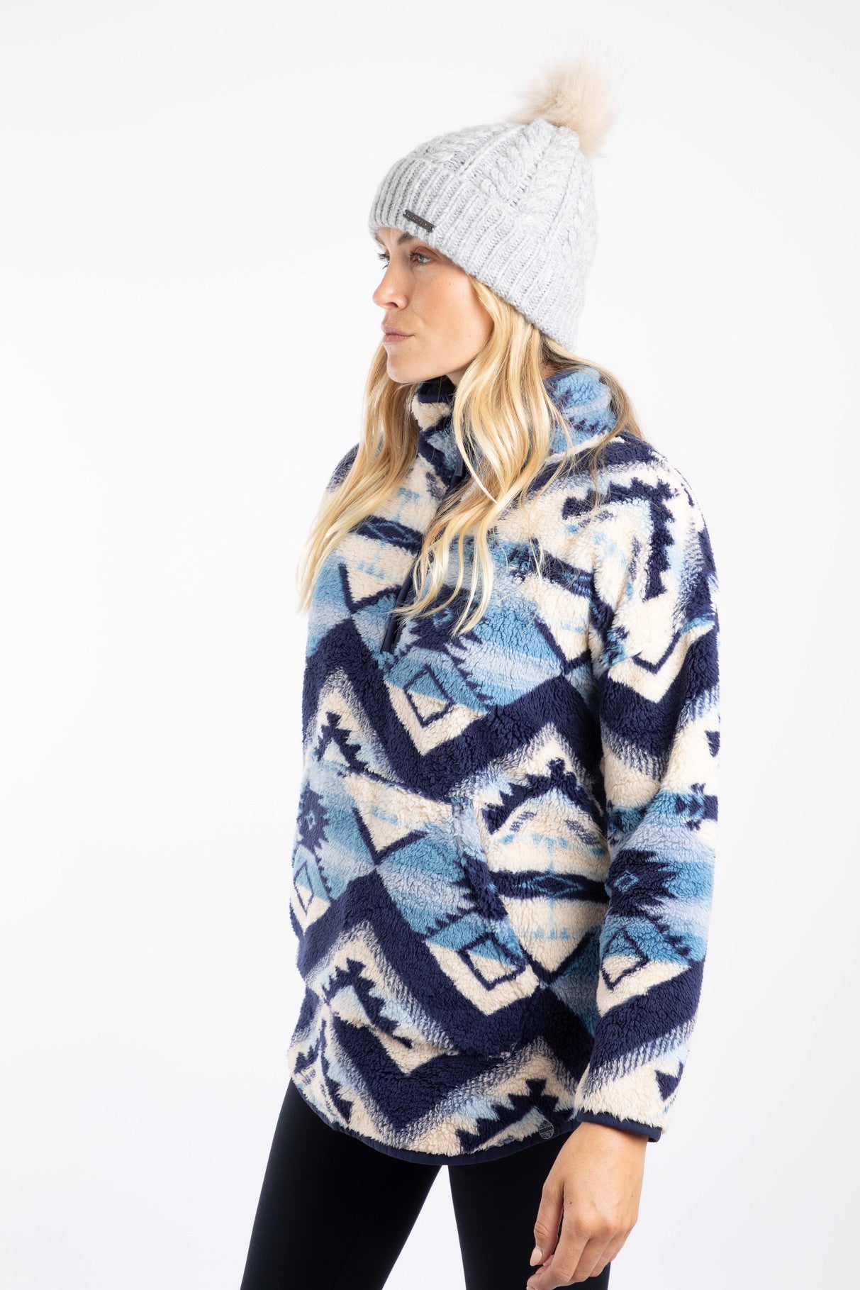 Weird Fish Allerton Cable Knit Bobble Hat Light Grey