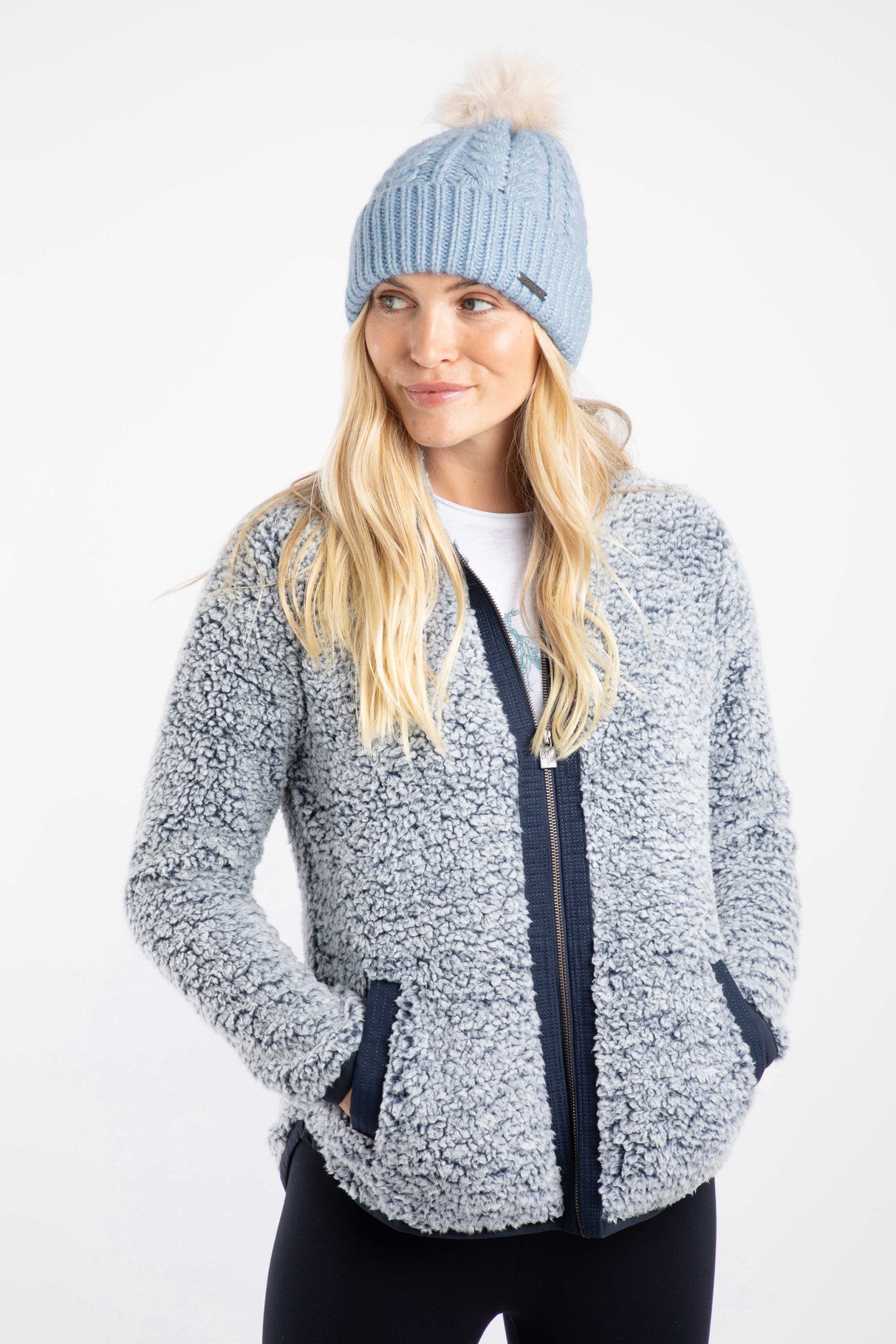 Weird Fish Allerton Cable Knit Bobble Hat Lake Blue