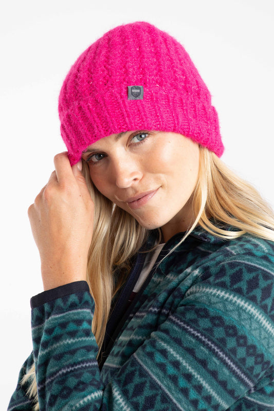 Weird Fish Clare Double Rib Beanie Hat Fuchsia Punch