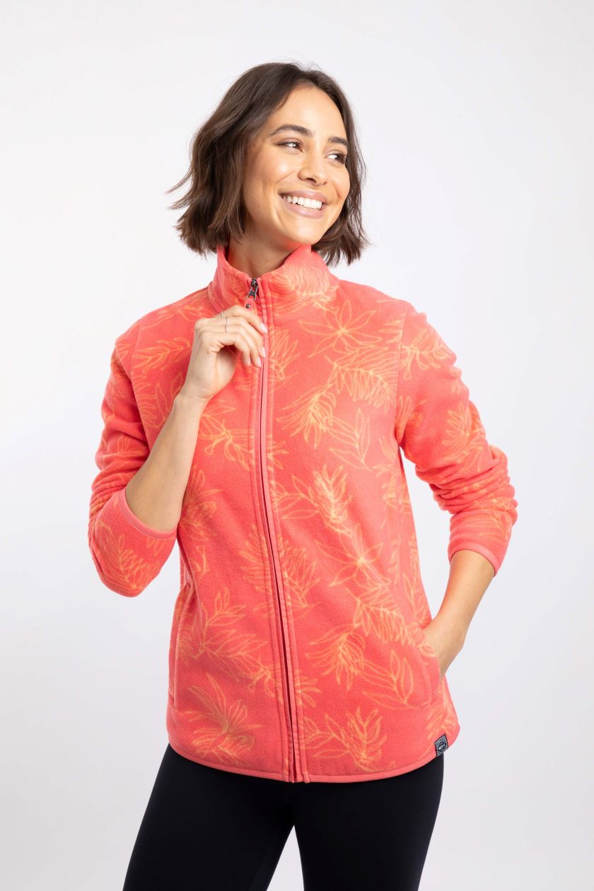 Weird Fish Rochelle Full Zip Printed Micro Fleece Flamingo