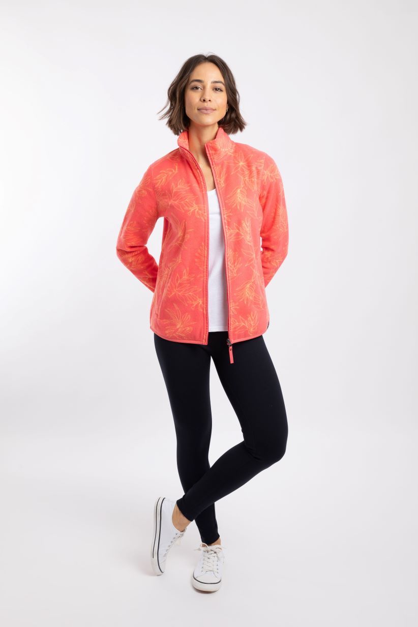 Weird Fish Rochelle Full Zip Printed Micro Fleece Flamingo