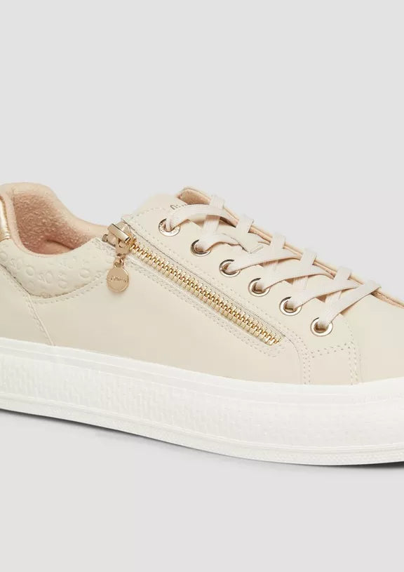 S.Oliver Zip Trainer With Rubber Sole Beige