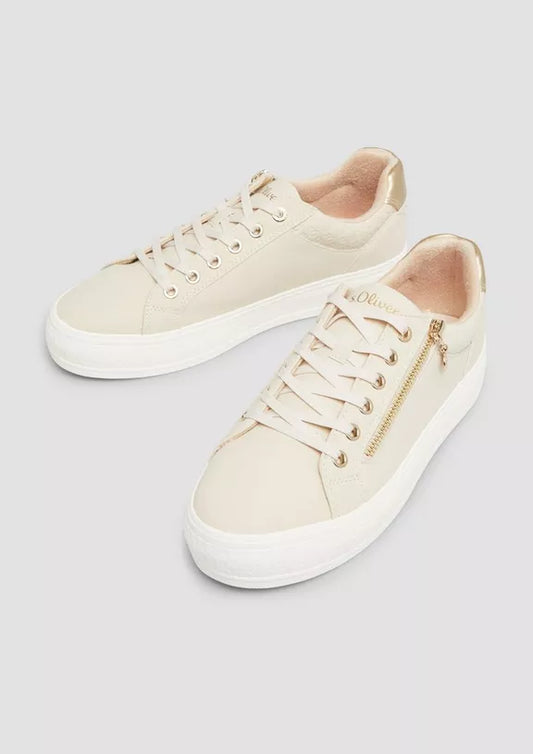 S.Oliver Zip Trainer With Rubber Sole Beige