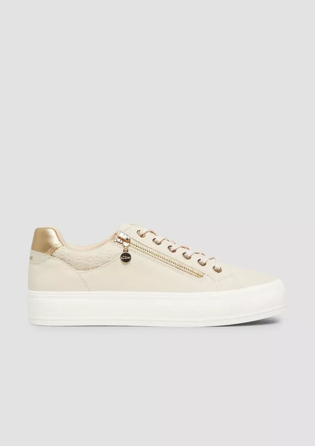 S.Oliver Zip Trainer With Rubber Sole Beige
