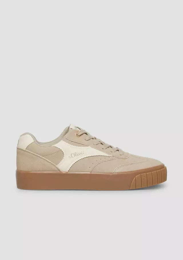 S.Oliver Leather Trainer With Platform Sole Taupe