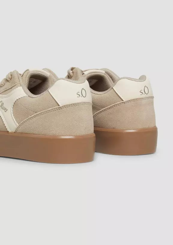 S.Oliver Leather Trainer With Platform Sole Taupe