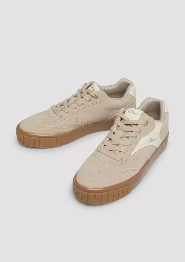 S.Oliver Leather Trainer With Platform Sole Taupe