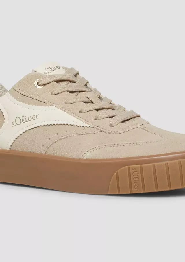 S.Oliver Leather Trainer With Platform Sole Taupe