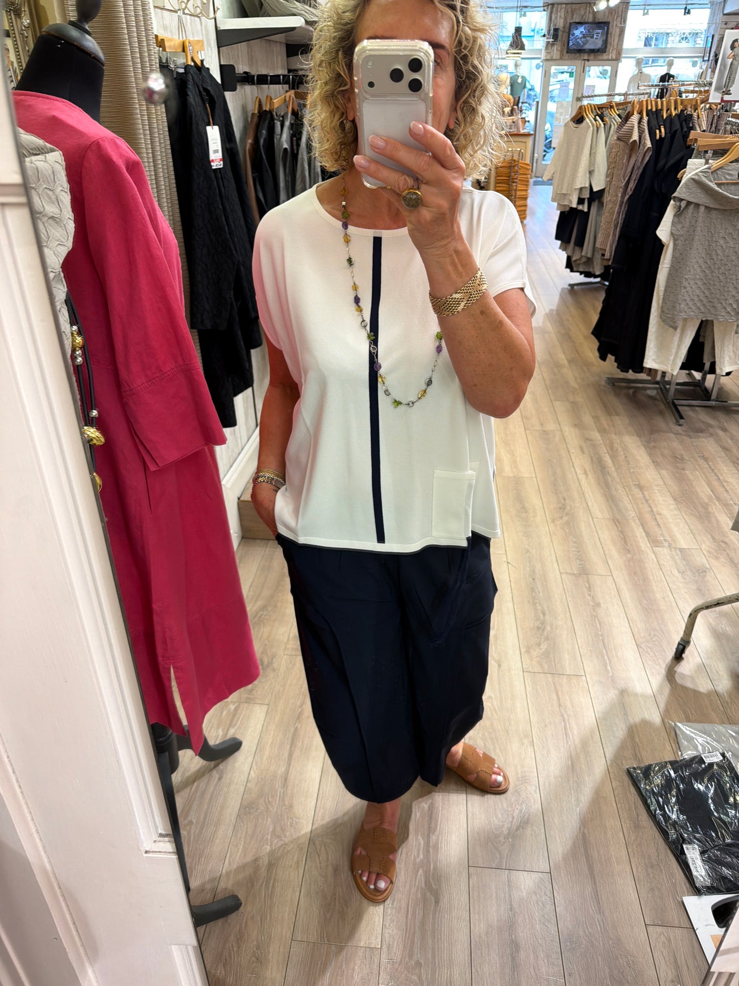 Naya Square Knit with Contrast Trim and Drawstring Pocket