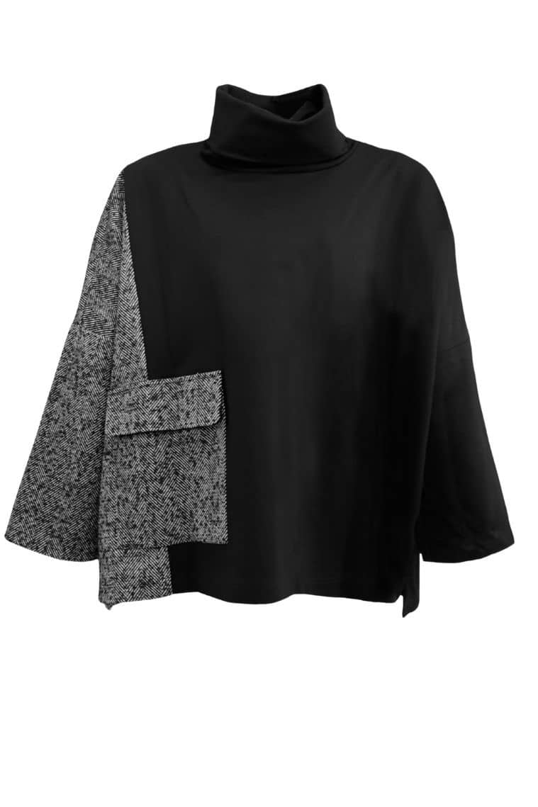 Elsewhere Loose fit Contrast Pocket Sweater Black