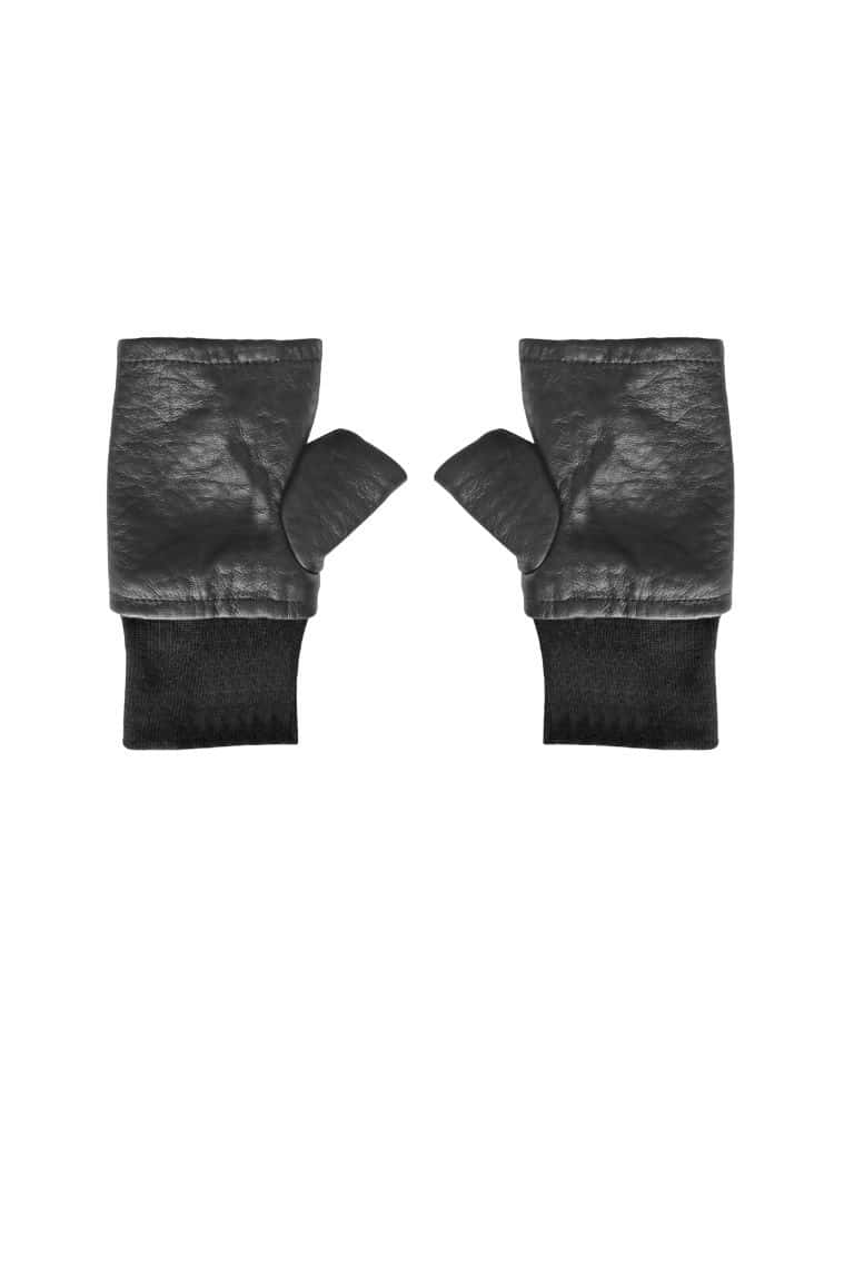 Elsewhere RIBBED GLOVES FAUX LEATHER-BLACK