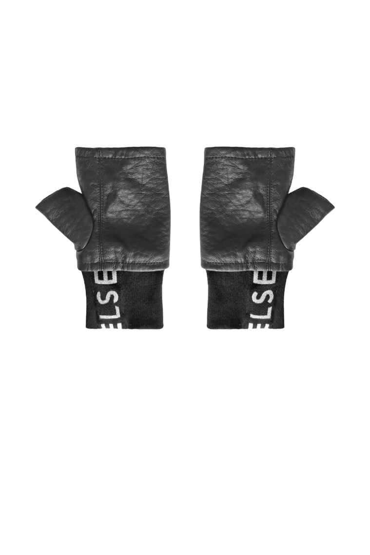 Elsewhere RIBBED GLOVES FAUX LEATHER-BLACK