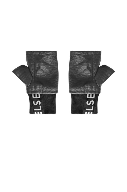 Elsewhere RIBBED GLOVES FAUX LEATHER-BLACK