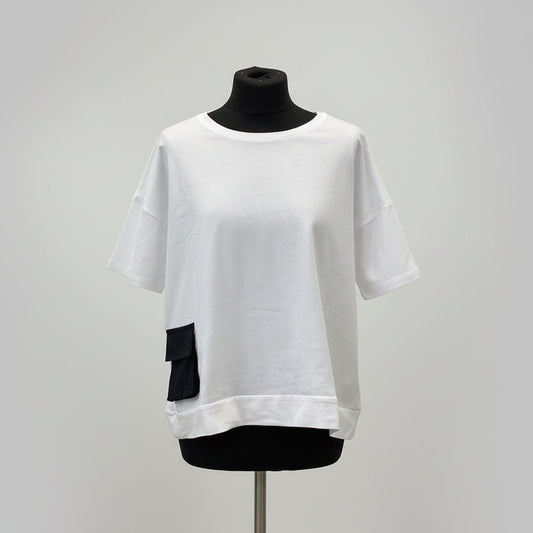 Naya Round Neck Top With Contrast Pocket Black