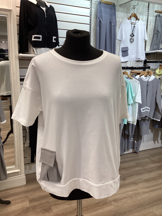 Naya Round Neck Top With Contrast Pocket Taupe