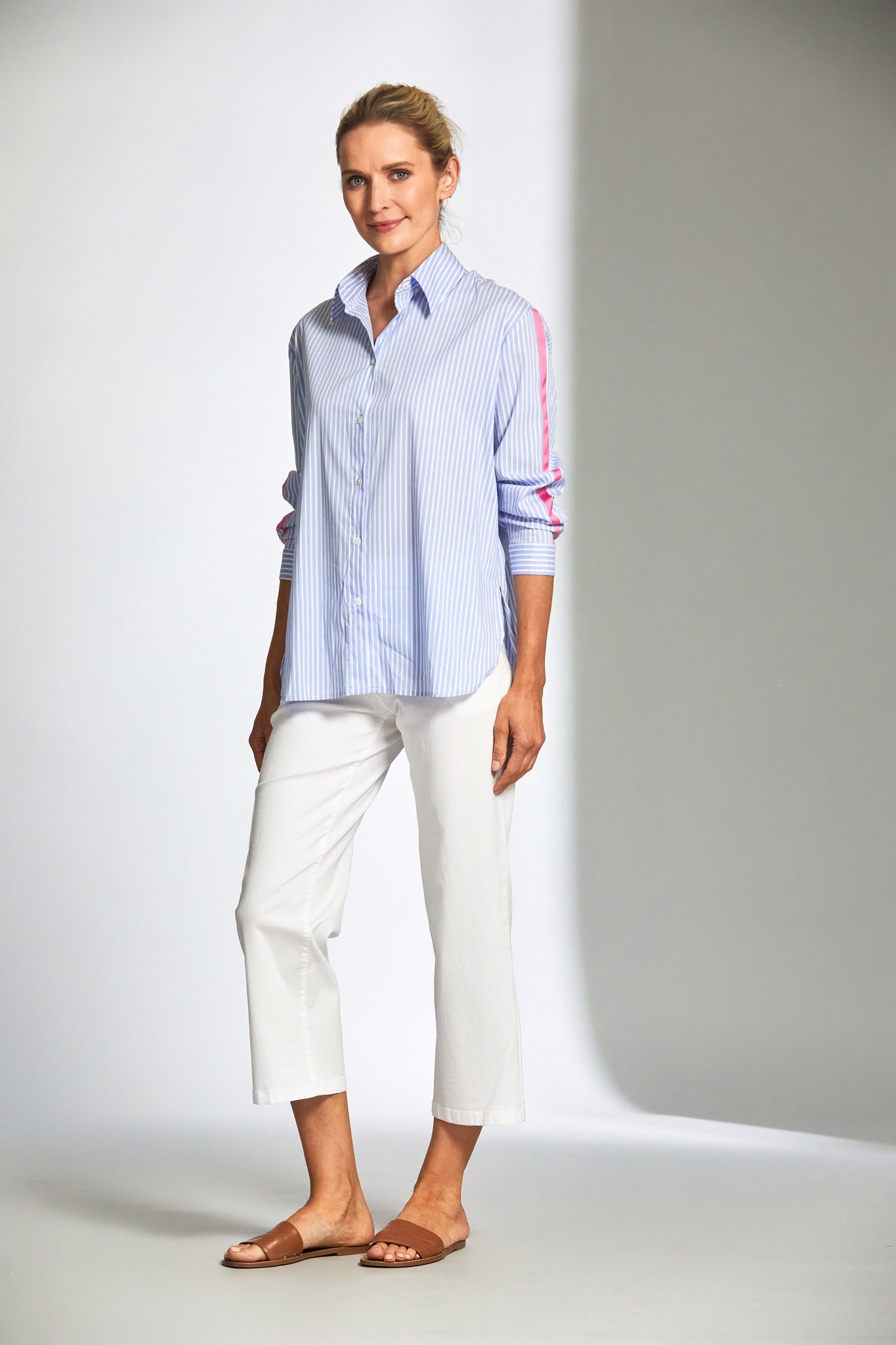 Peruzzi Stripe Shirt with Contrast Sleeve