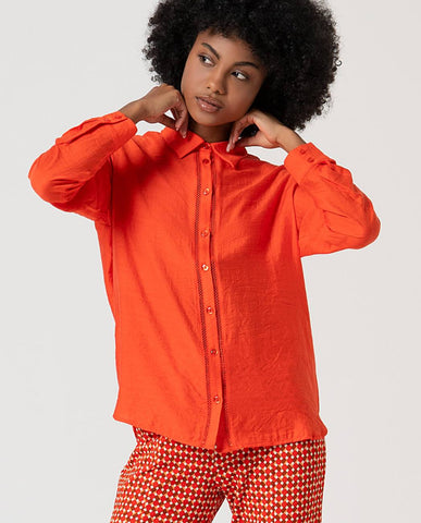 Surkana Shirt with plain eyelet embroidery Orange
