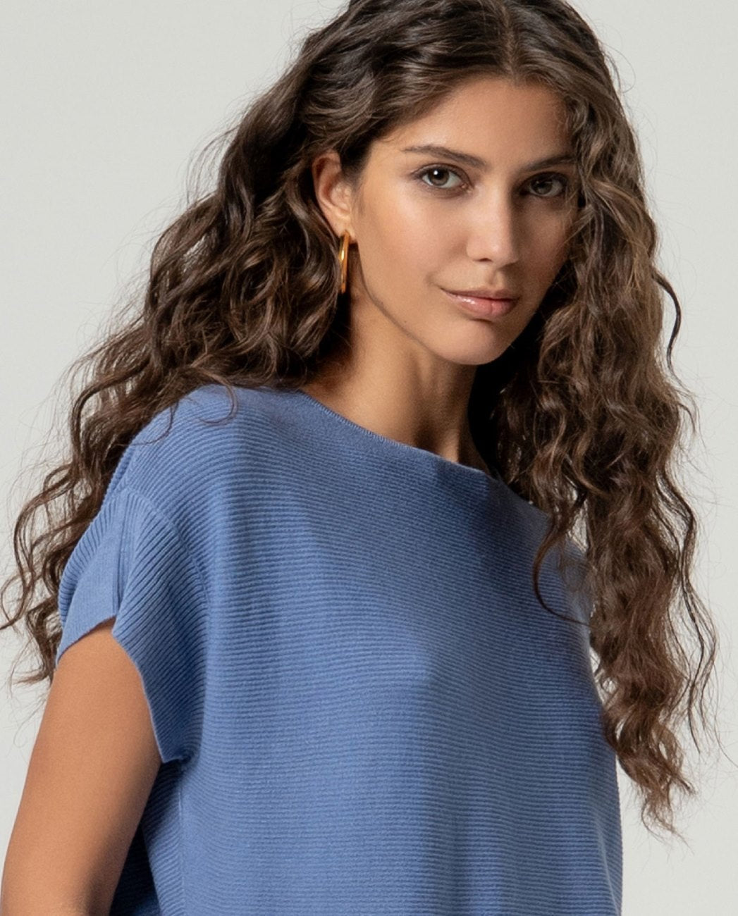 Surkana Short Sleeve Boat Neck Sweater Blue