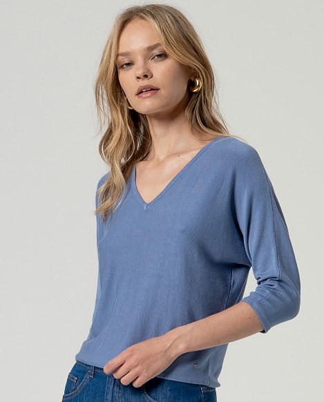 Surkana Batwing V-Neck Sweater Blue