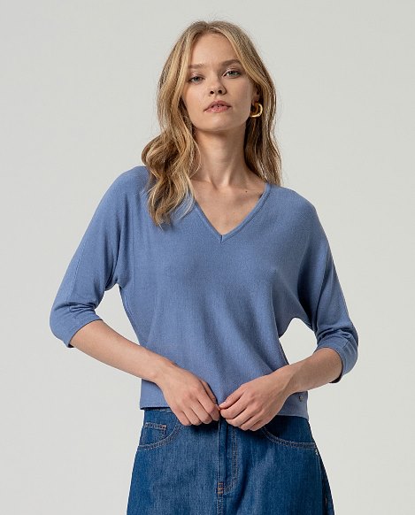 Surkana Batwing V-Neck Sweater Blue