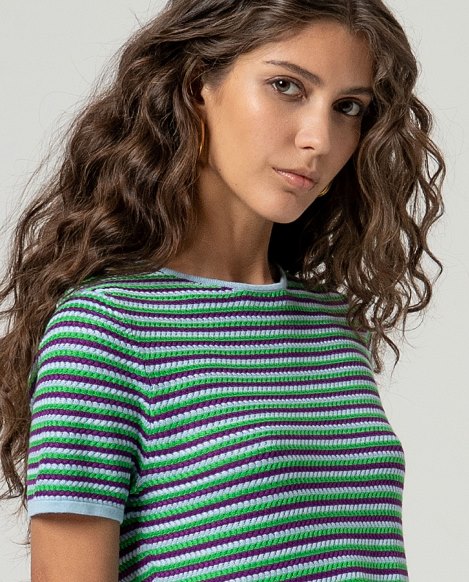 Surkana Striped Short Sleeve Sweater Sky Blue
