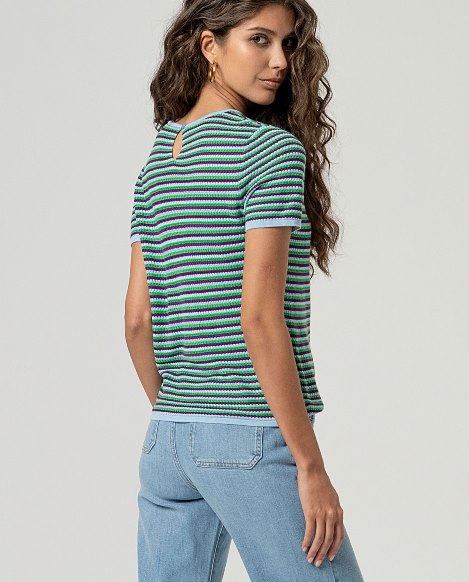 Surkana Striped Short Sleeve Sweater Sky Blue